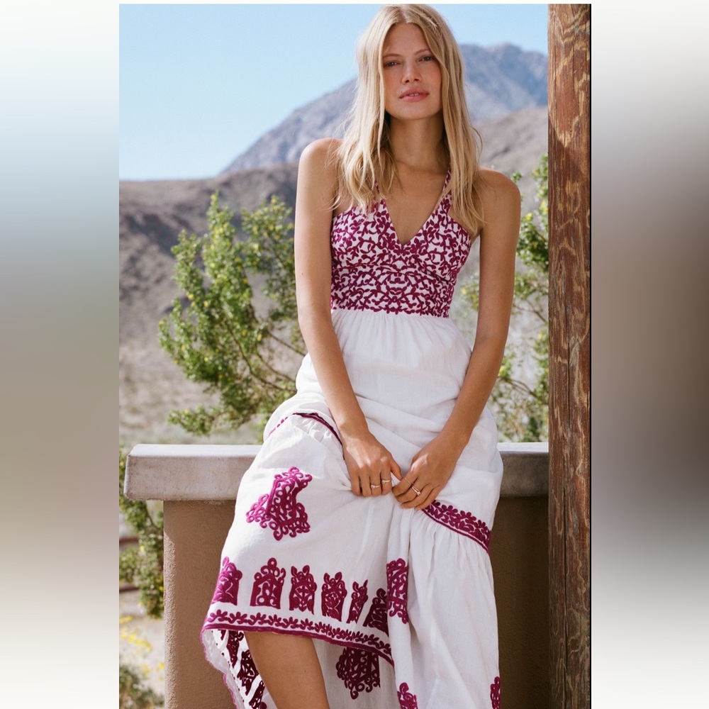 Anthropologie Manuela Embroidered Midi Dress Size 14